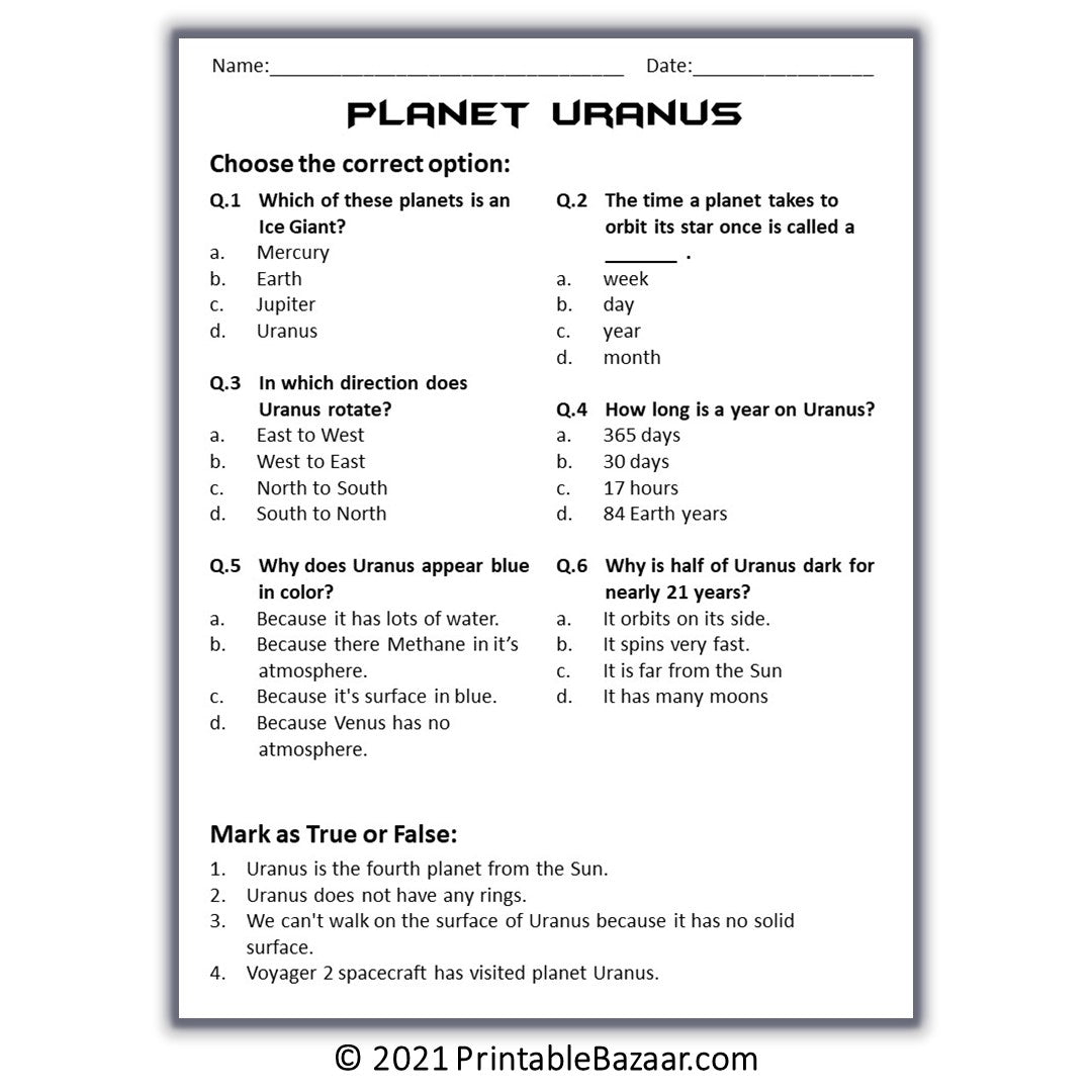 Uranus Reading Comprehension Passage and Questions