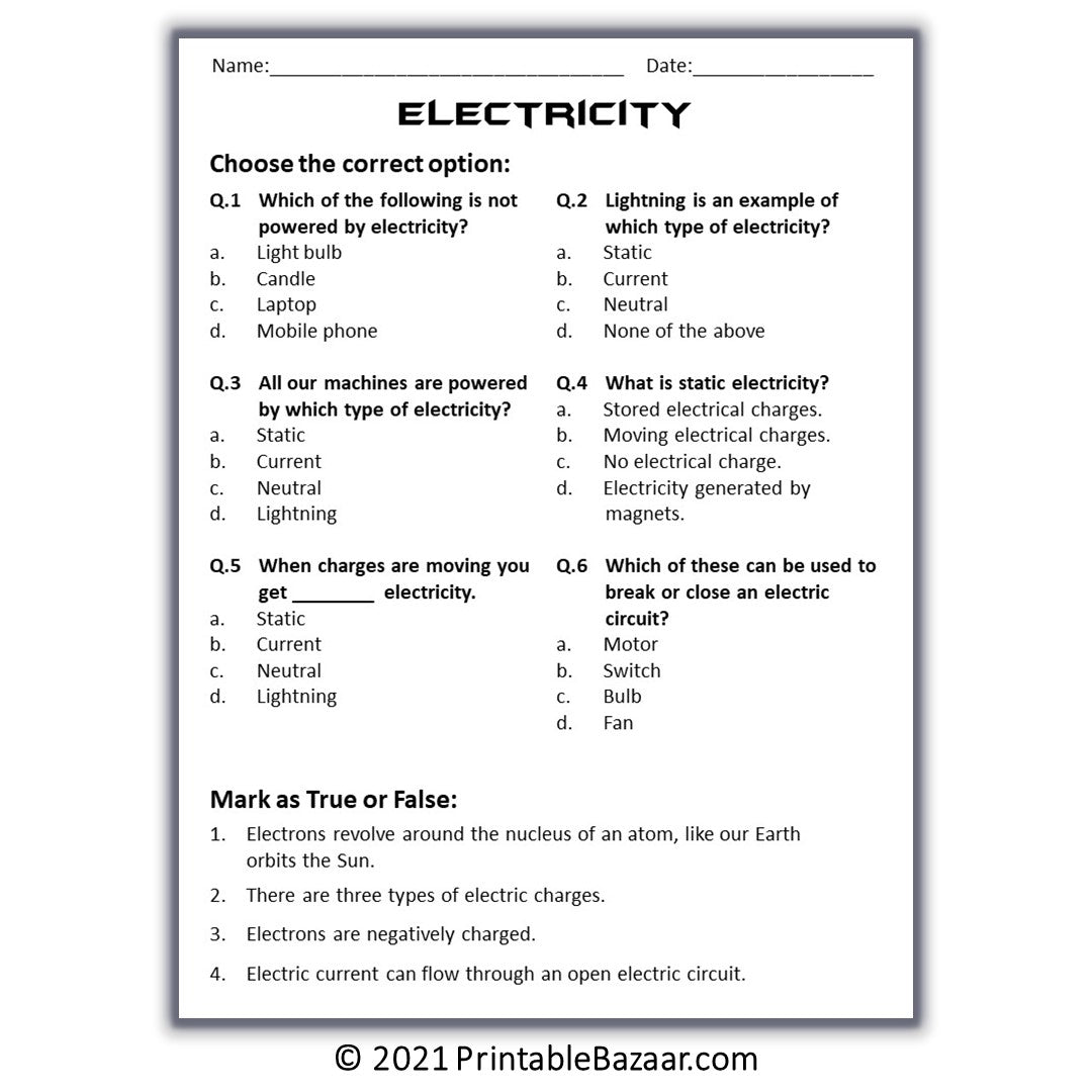 Electricity Reading Comprehension Passage and Questions
