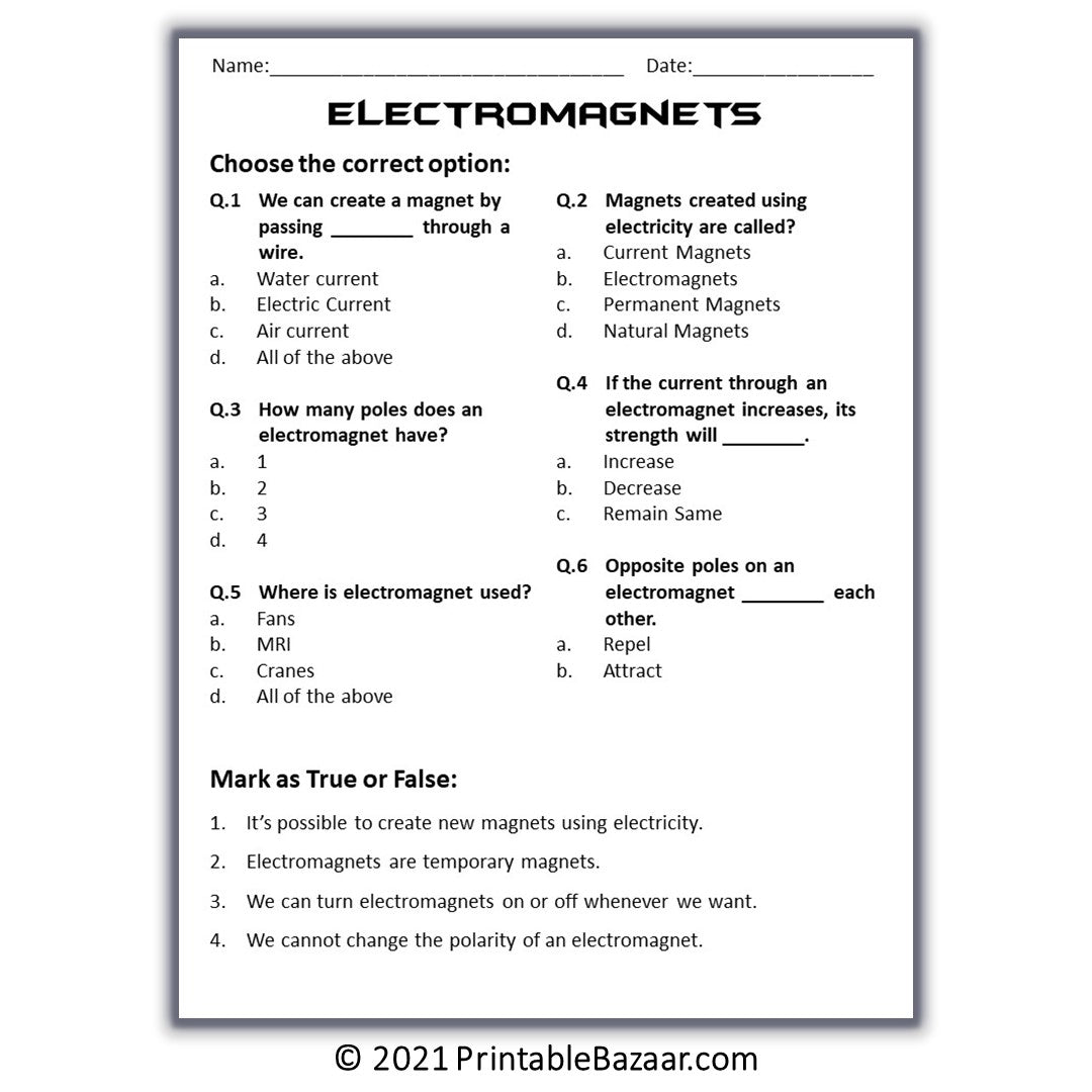Electromagnets Reading Comprehension Passage and Questions