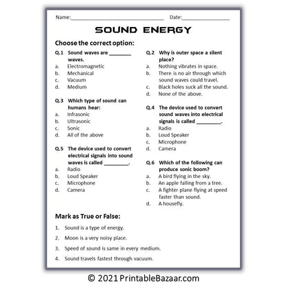 Sound Energy Reading Comprehension Passage and Questions