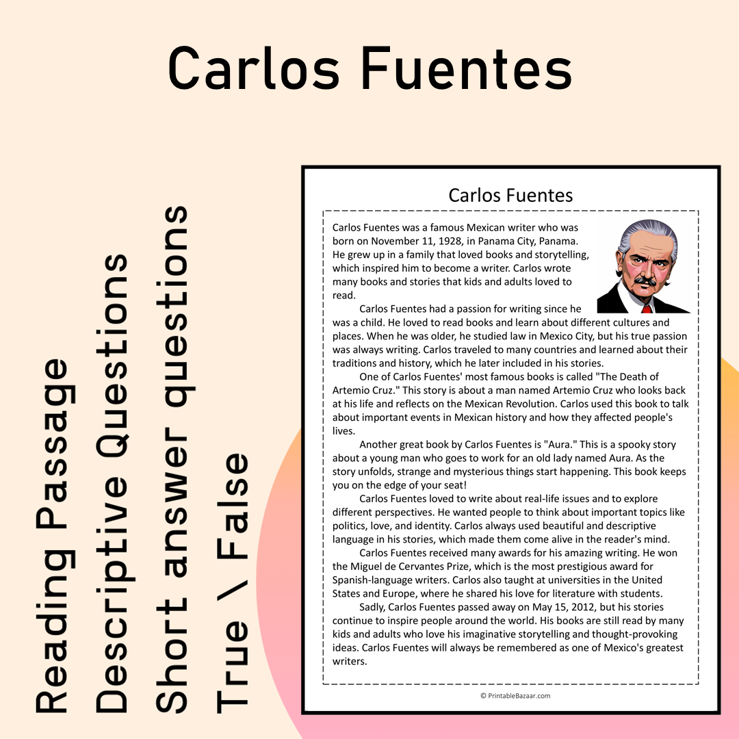 Carlos Fuentes | Reading Comprehension Passage Printable Activity