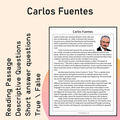 Carlos Fuentes | Reading Comprehension Passage Printable Activity