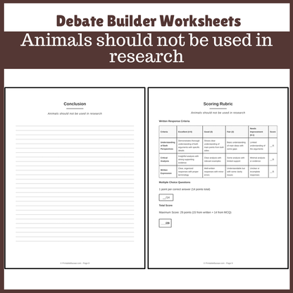 Animals should not be used in research | Favour and Against Worksheet Printable Activity