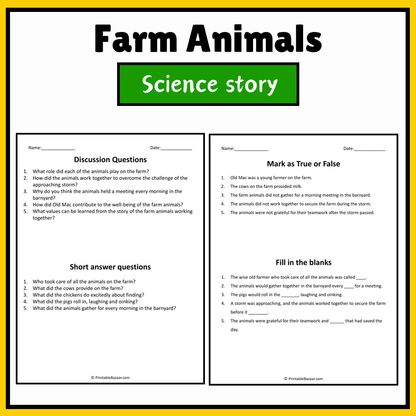 Farm Animals | Science Story Reading Comprehension Activity