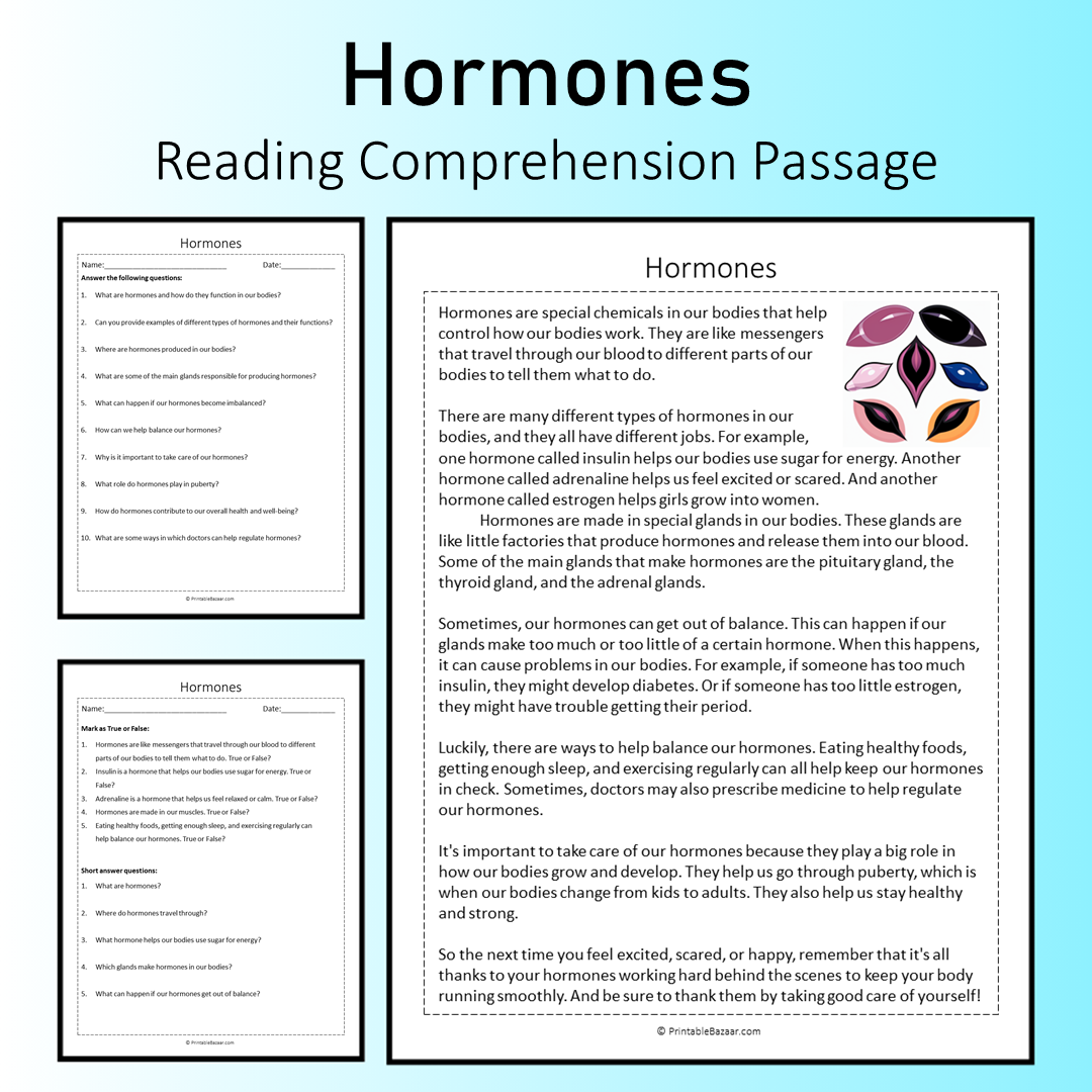 Hormones | Reading Comprehension Passage Printable Worksheet