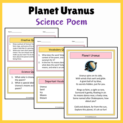 Planet Uranus | Science Poem Reading Comprehension Activity