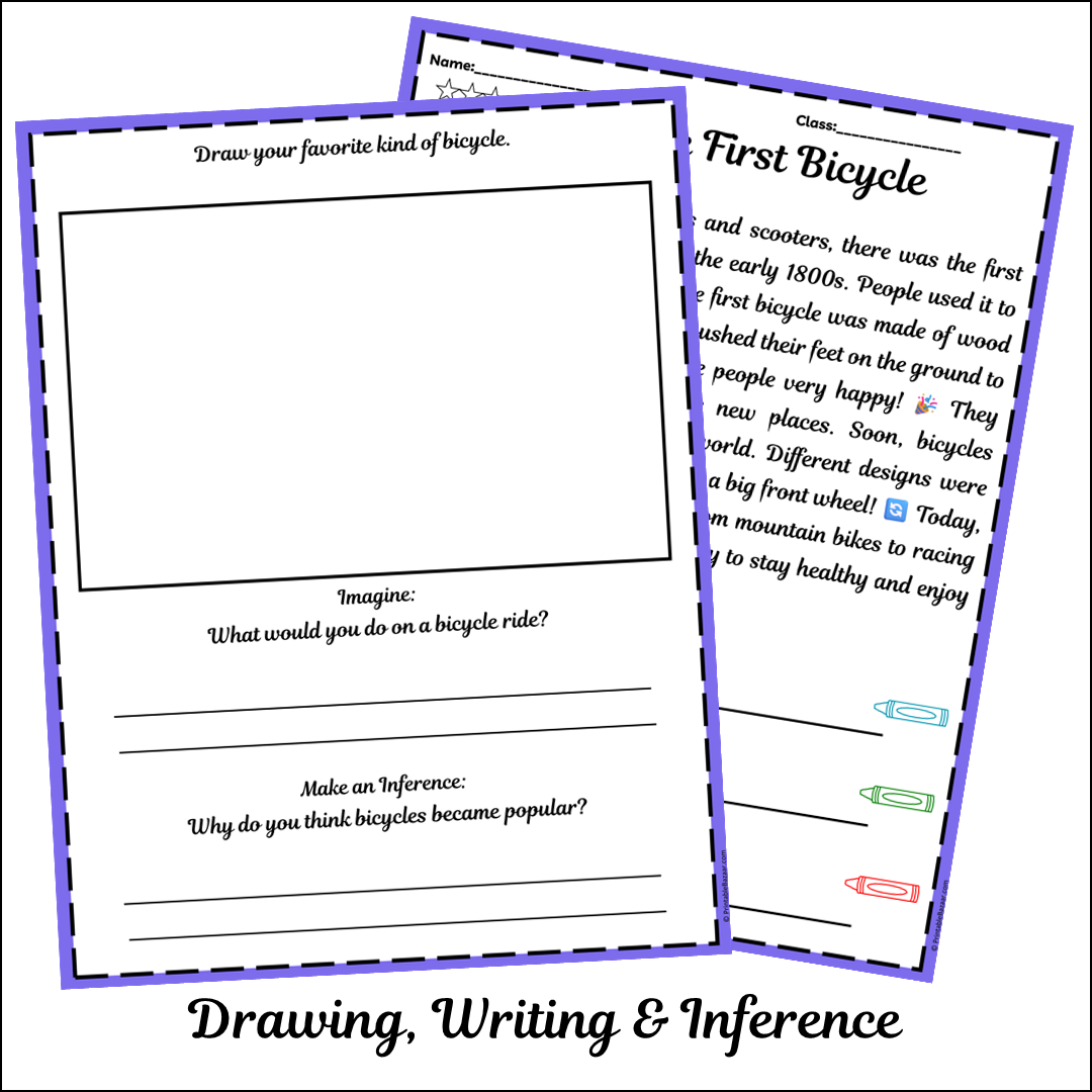 The First Bicycle | Short Reading Comprehension Creative Worksheet