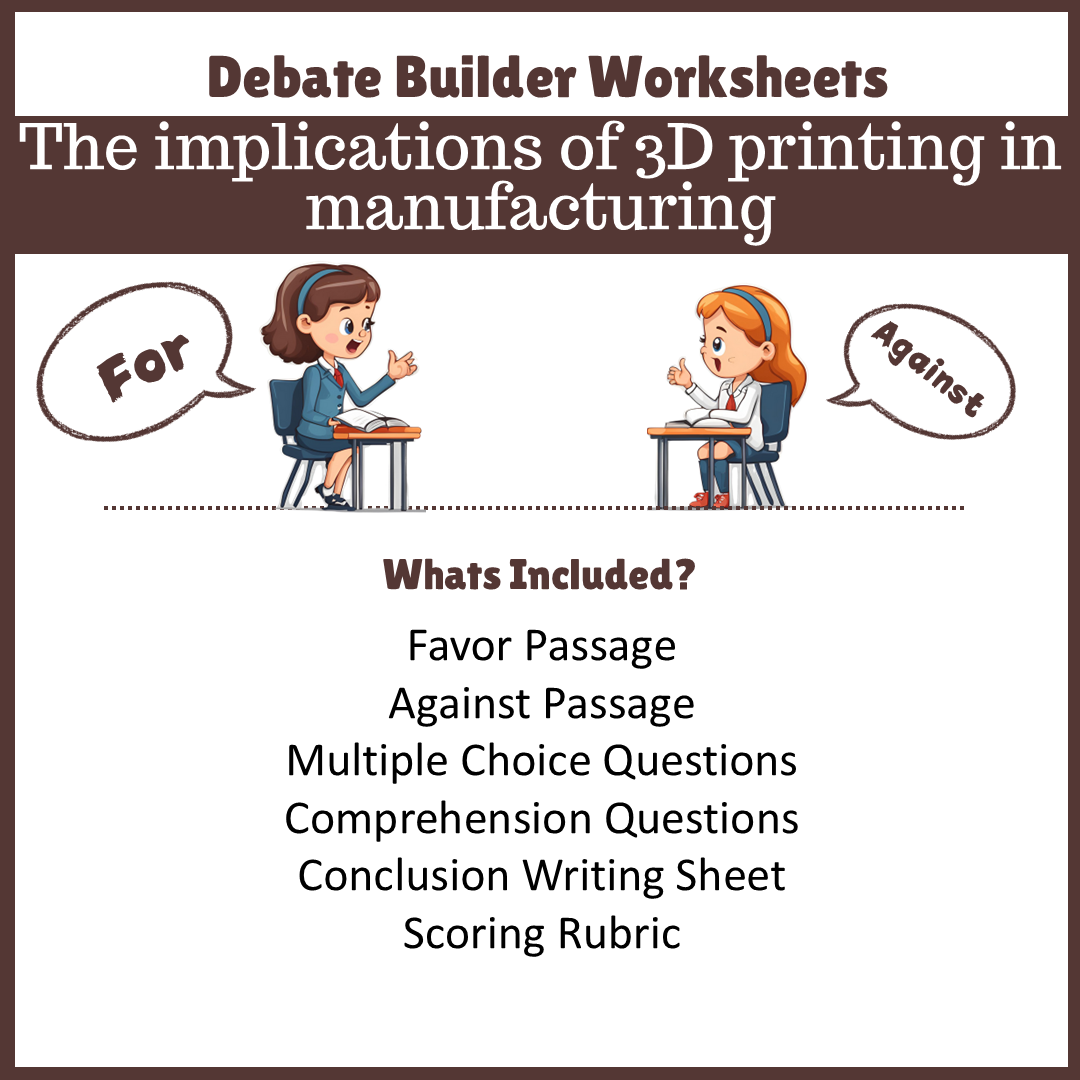 The implications of 3D printing in manufacturing | Favour and Against Worksheet Printable Activity