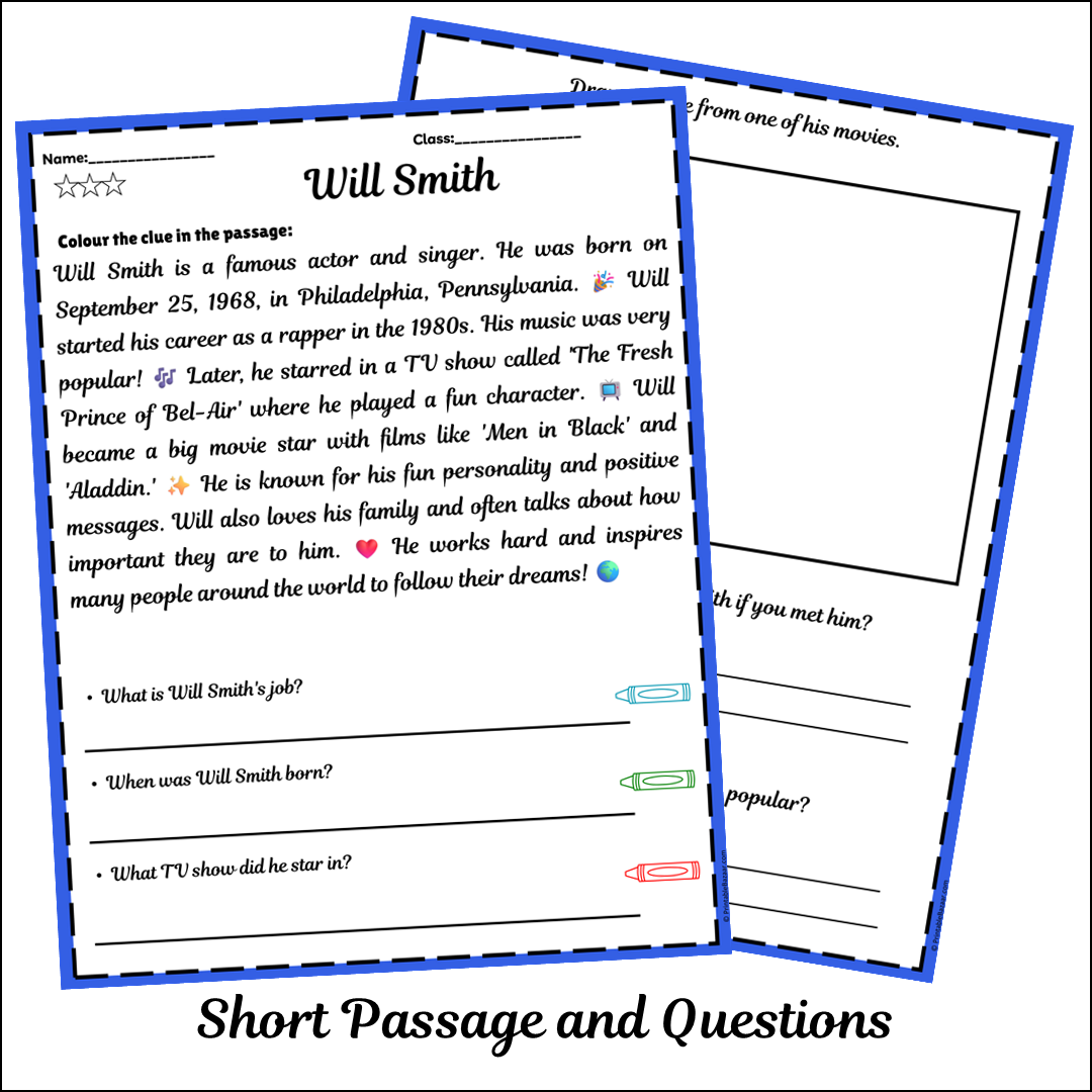 Will Smith | Short Reading Comprehension Creative Worksheet