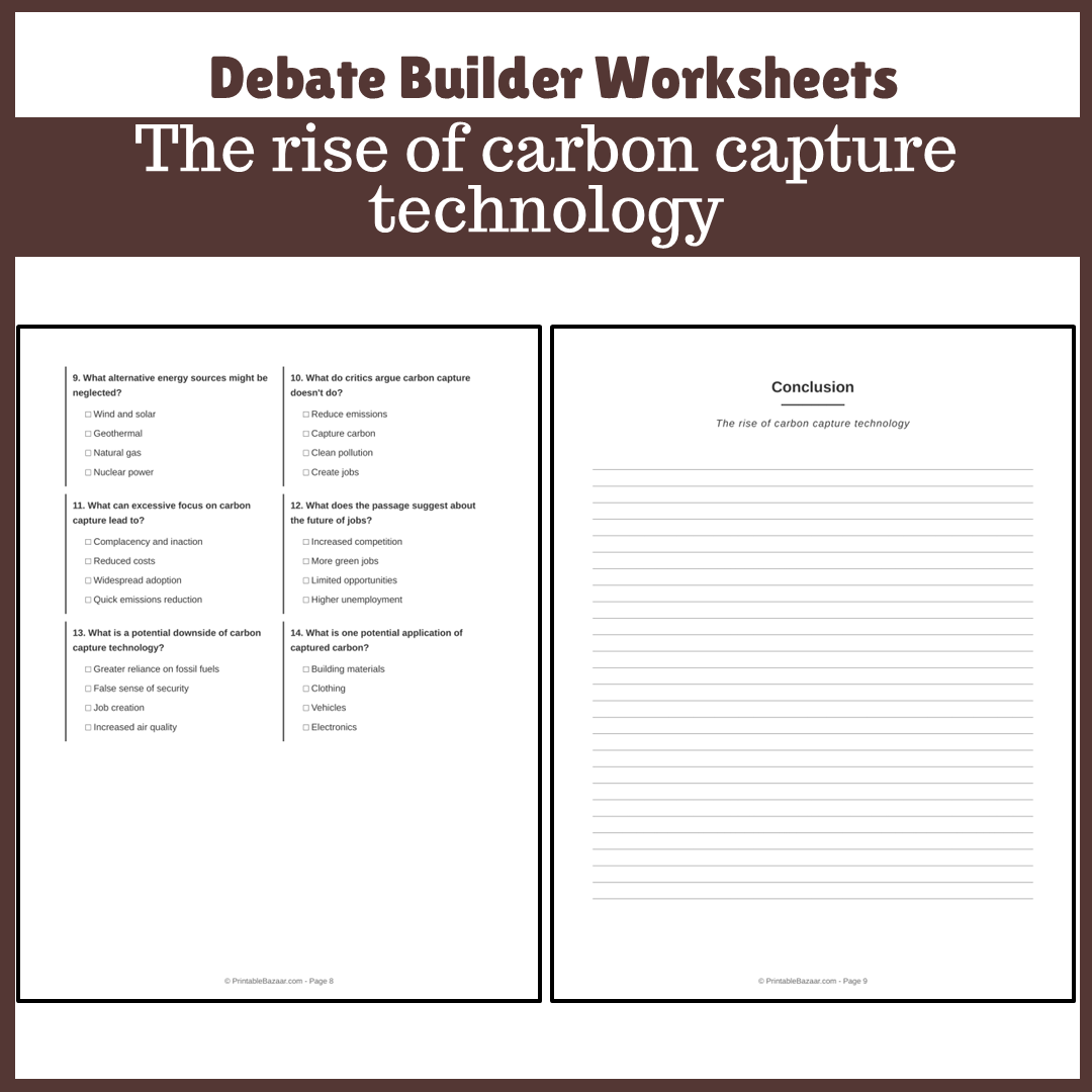 The rise of carbon capture technology | Favour and Against Worksheet Printable Activity