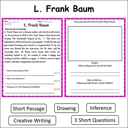 L. Frank Baum | Short Reading Comprehension Creative Worksheet