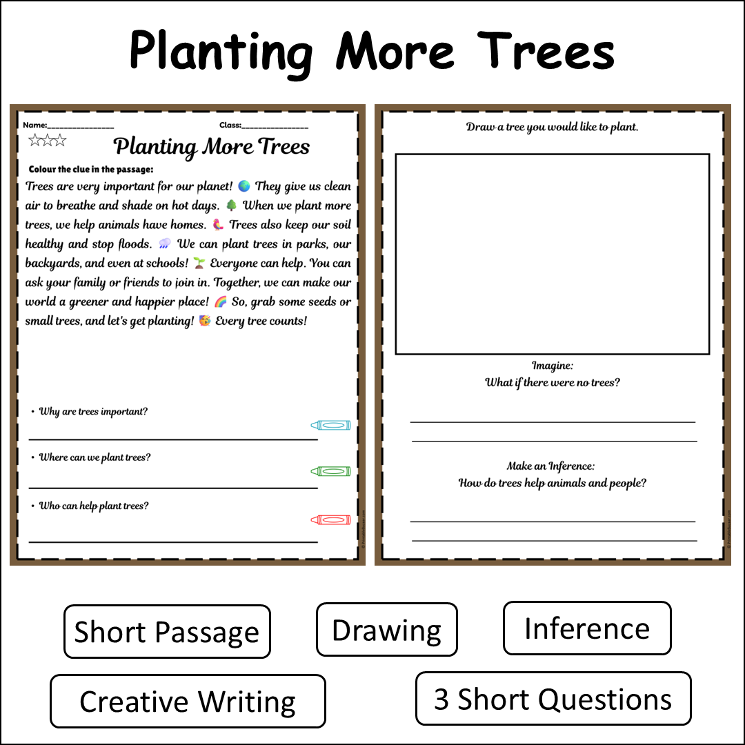 Planting More Trees | Short Reading Comprehension Creative Worksheet