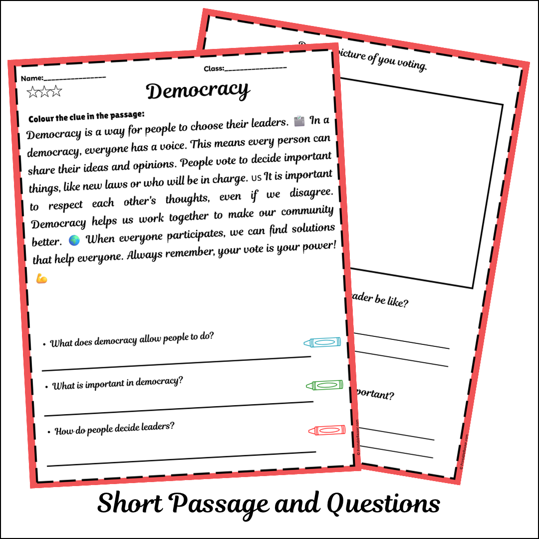Democracy | Short Reading Comprehension Creative Worksheet
