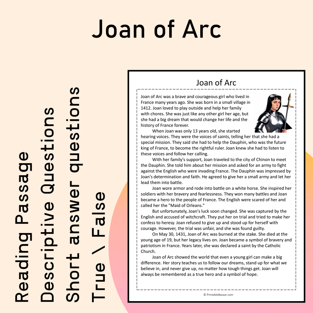 Joan of Arc | Reading Comprehension Passage Printable Activity