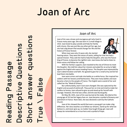 Joan of Arc | Reading Comprehension Passage Printable Activity