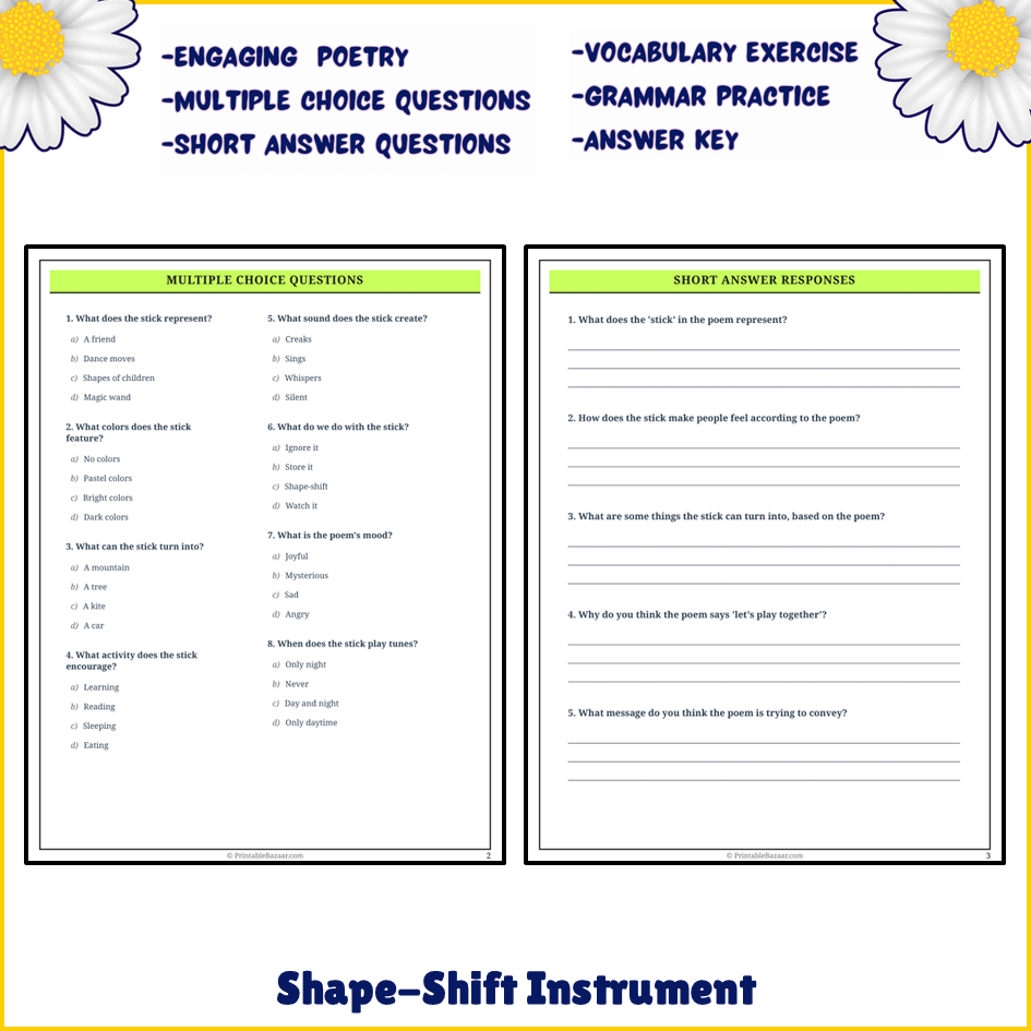 Shape-Shift Instrument | Poem Grammar Worksheet Printable Activity