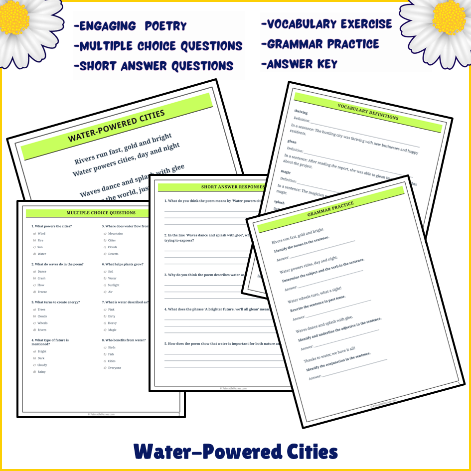 Water-Powered Cities | Poem Grammar Worksheet Printable Activity