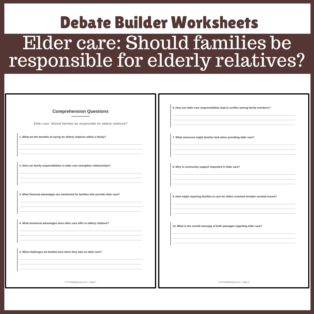Elder care: Should families be responsible for elderly relatives? | Favour and Against Worksheet Printable Activity