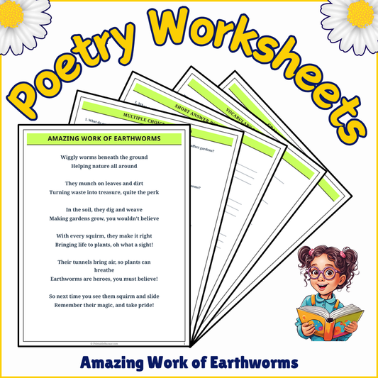 Amazing Work of Earthworms | Poem Grammar Worksheet Printable Activity