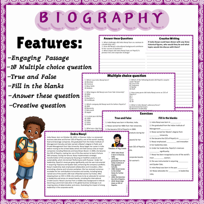 Indra Nooyi | Biography Reading Comprehension and Questions Worksheet