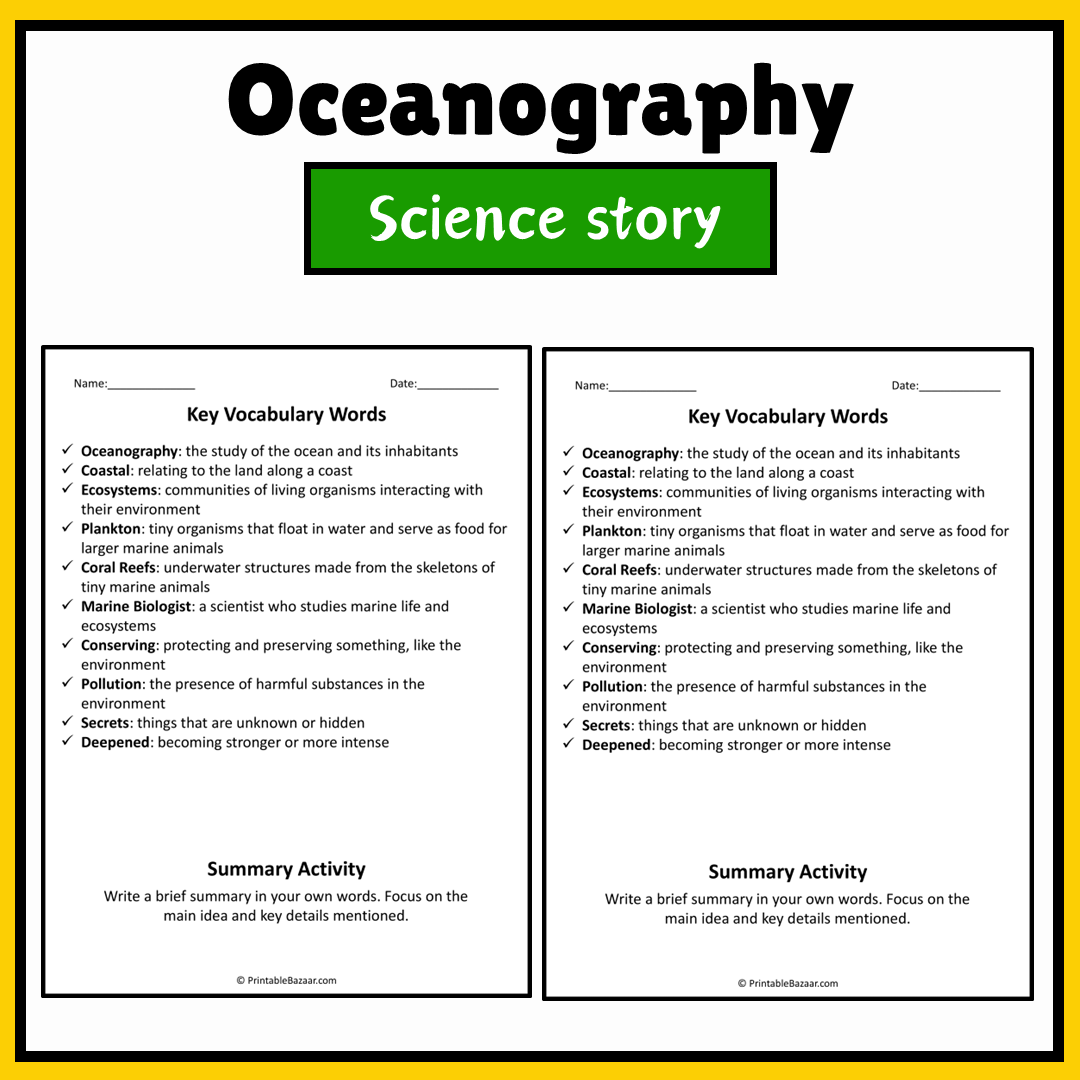 Oceanography | Science Story Reading Comprehension Activity