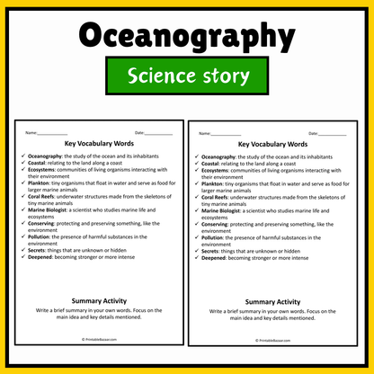 Oceanography | Science Story Reading Comprehension Activity