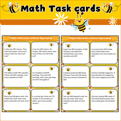 3-Digit Subtraction without Regrouping | Math Task Cards