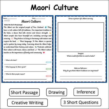 Maori Culture | Short Reading Comprehension Creative Worksheet