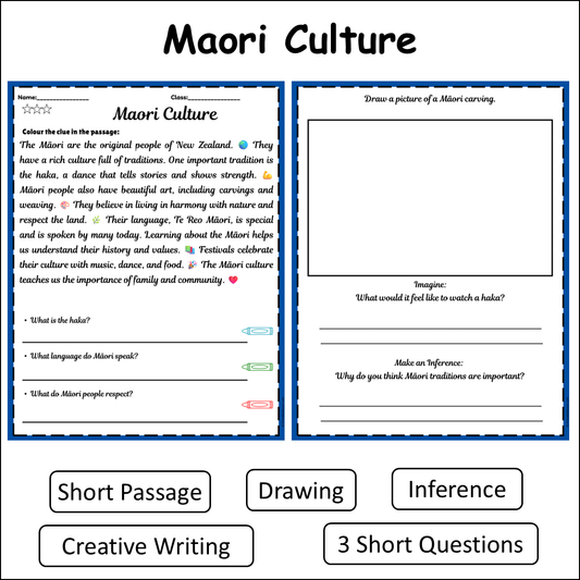Maori Culture | Short Reading Comprehension Creative Worksheet