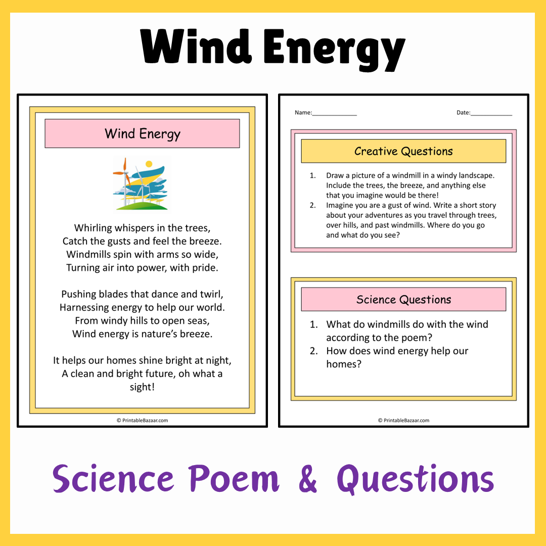 Wind Energy | Science Poem Reading Comprehension Activity