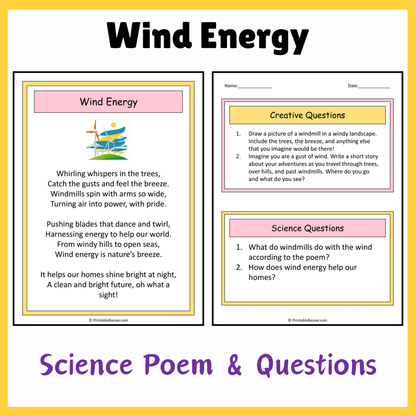 Wind Energy | Science Poem Reading Comprehension Activity