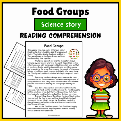 Food Groups | Science Story Reading Comprehension Activity