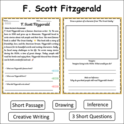 F. Scott Fitzgerald | Short Reading Comprehension Creative Worksheet
