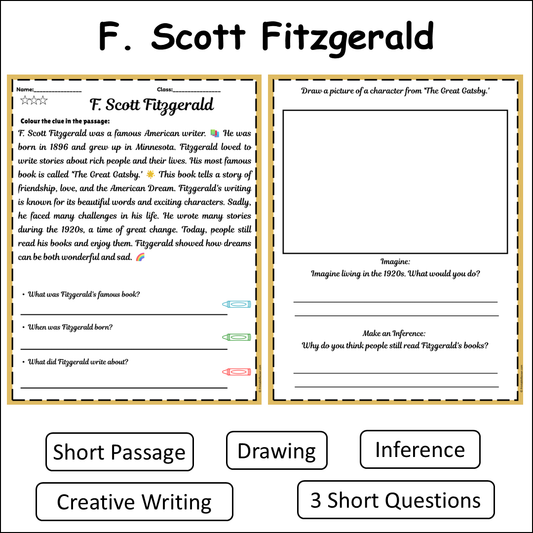 F. Scott Fitzgerald | Short Reading Comprehension Creative Worksheet
