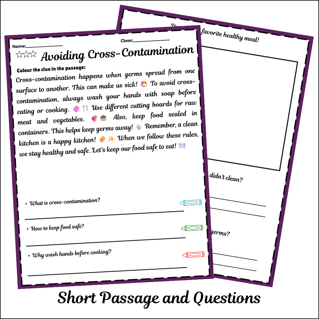Avoiding Cross-Contamination | Short Reading Comprehension Creative Worksheet