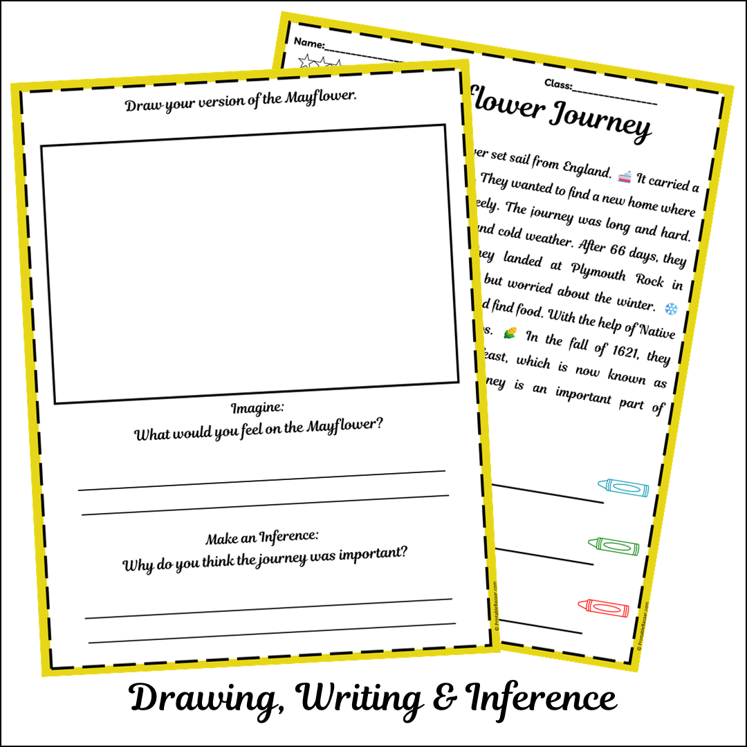 Mayflower Journey | Short Reading Comprehension Creative Worksheet