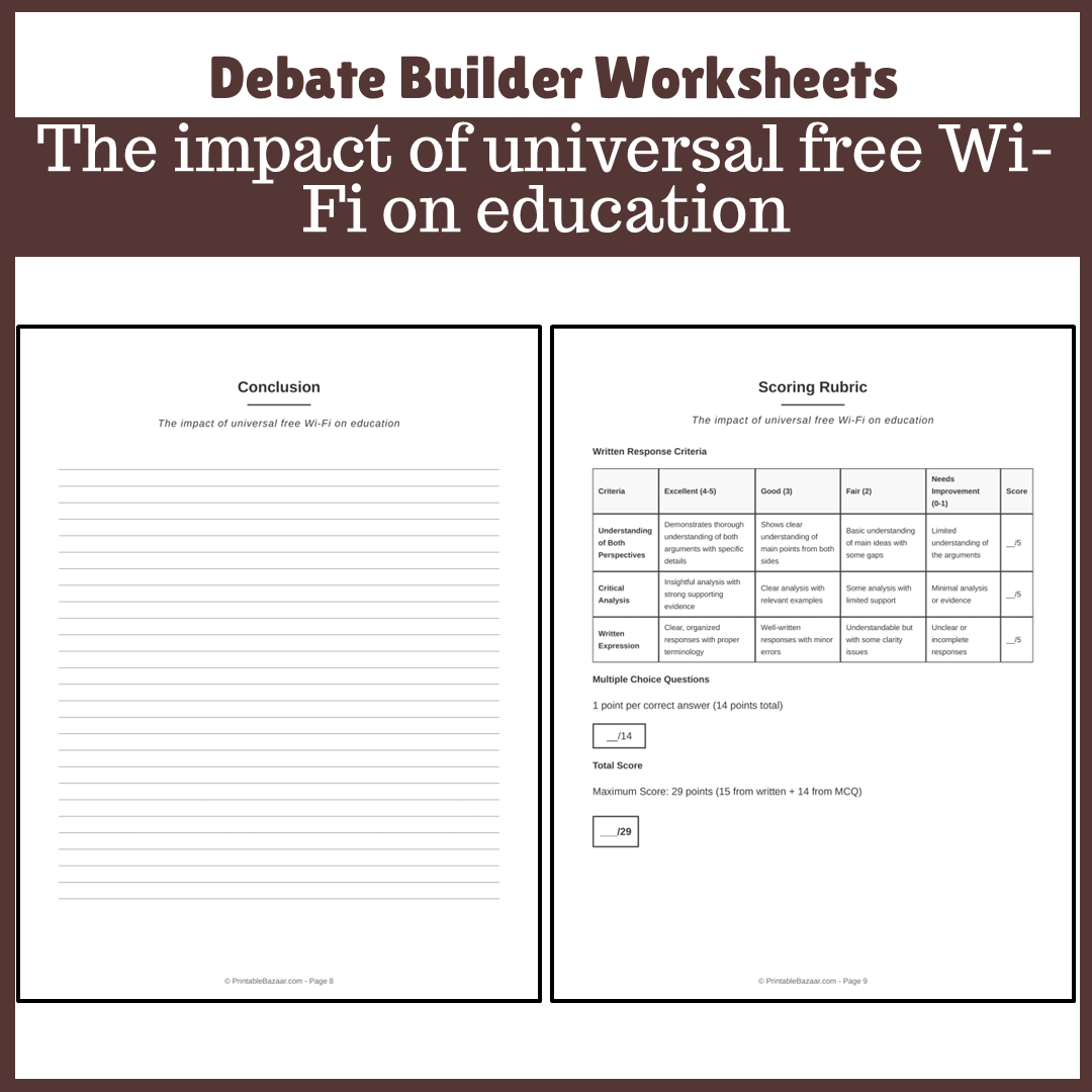 The impact of universal free Wi-Fi on education | Favour and Against Worksheet Printable Activity