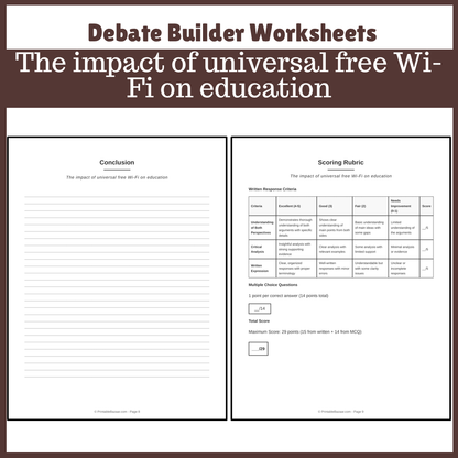 The impact of universal free Wi-Fi on education | Favour and Against Worksheet Printable Activity