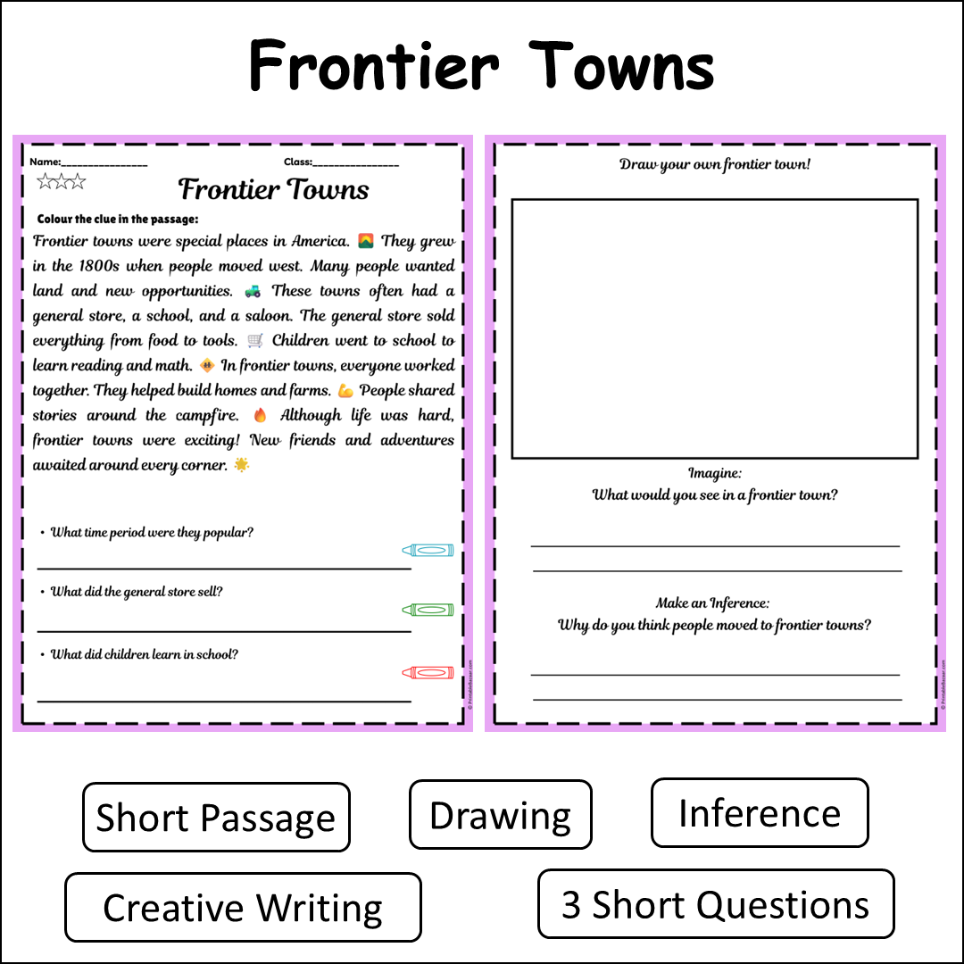 Frontier Towns | Short Reading Comprehension Creative Worksheet