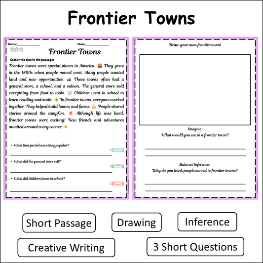 Frontier Towns | Short Reading Comprehension Creative Worksheet