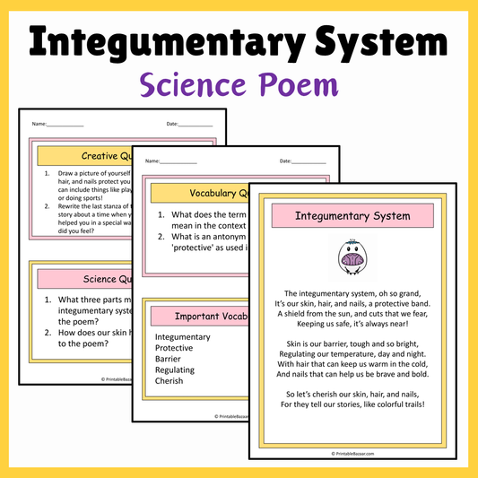 Integumentary System | Science Poem Reading Comprehension Activity