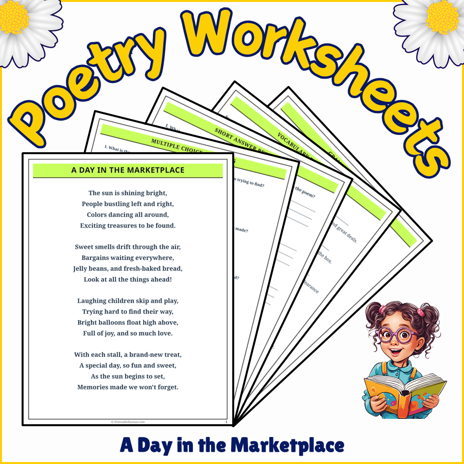 A Day in the Marketplace | Poem Grammar Worksheet Printable Activity