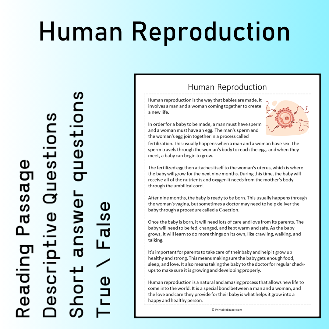 Human Reproduction | Reading Comprehension Passage Printable Worksheet
