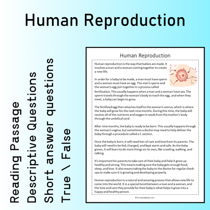 Human Reproduction | Reading Comprehension Passage Printable Worksheet