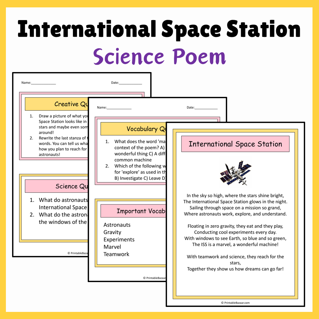 International Space Station | Science Poem Reading Comprehension Activity