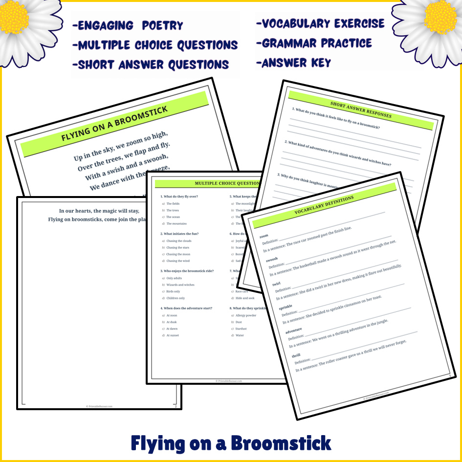 Flying on a Broomstick | Poem Grammar Worksheet Printable Activity