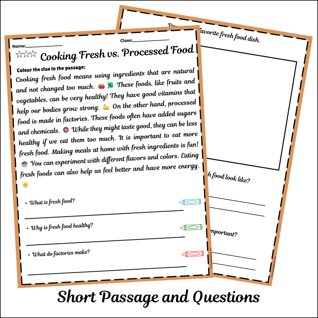 Cooking Fresh vs. Processed Food | Short Reading Comprehension Creative Worksheet