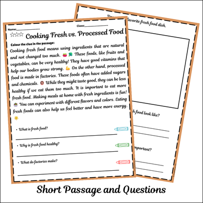 Cooking Fresh vs. Processed Food | Short Reading Comprehension Creative Worksheet