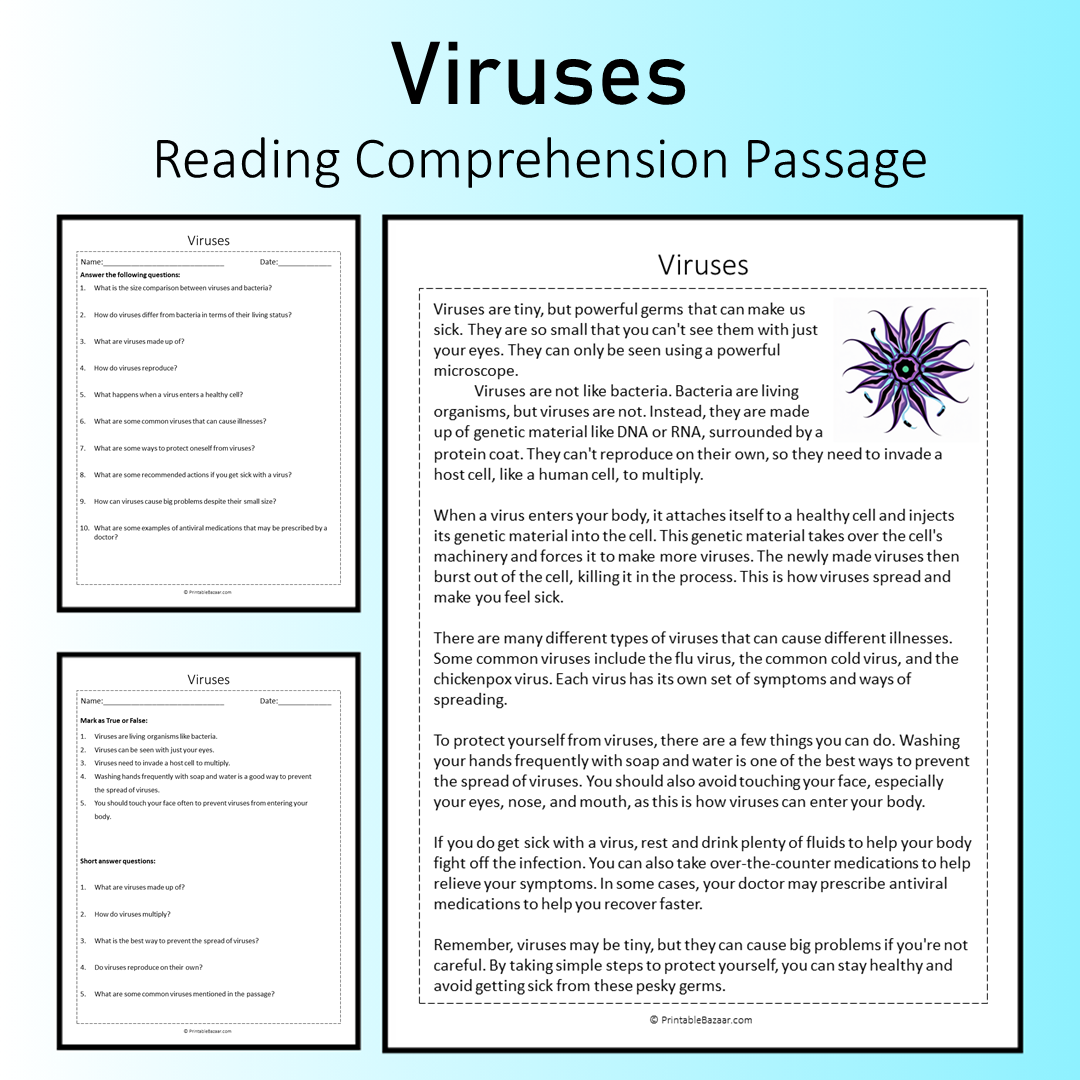 Viruses | Reading Comprehension Passage Printable Worksheet