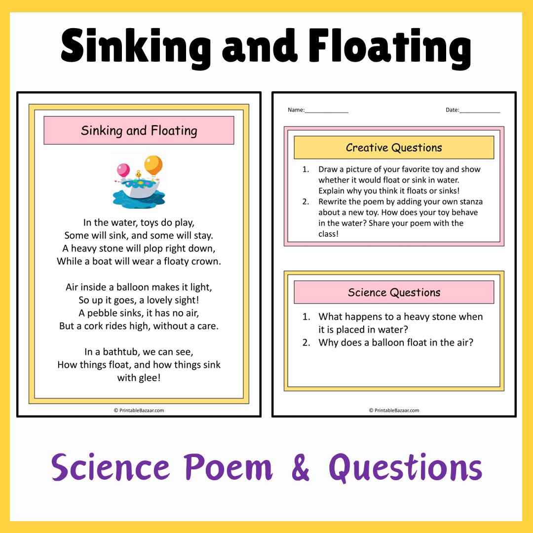 Sinking and Floating | Science Poem Reading Comprehension Activity